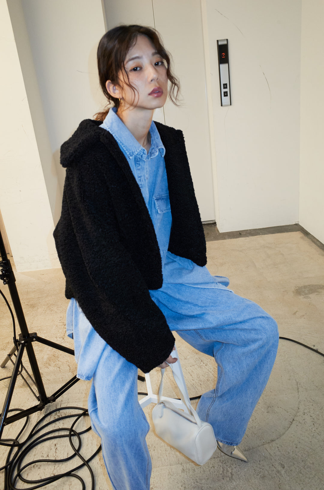 [予約/SET]ショートテディベアコート+オーバーサイズデニムシャツ(2set)