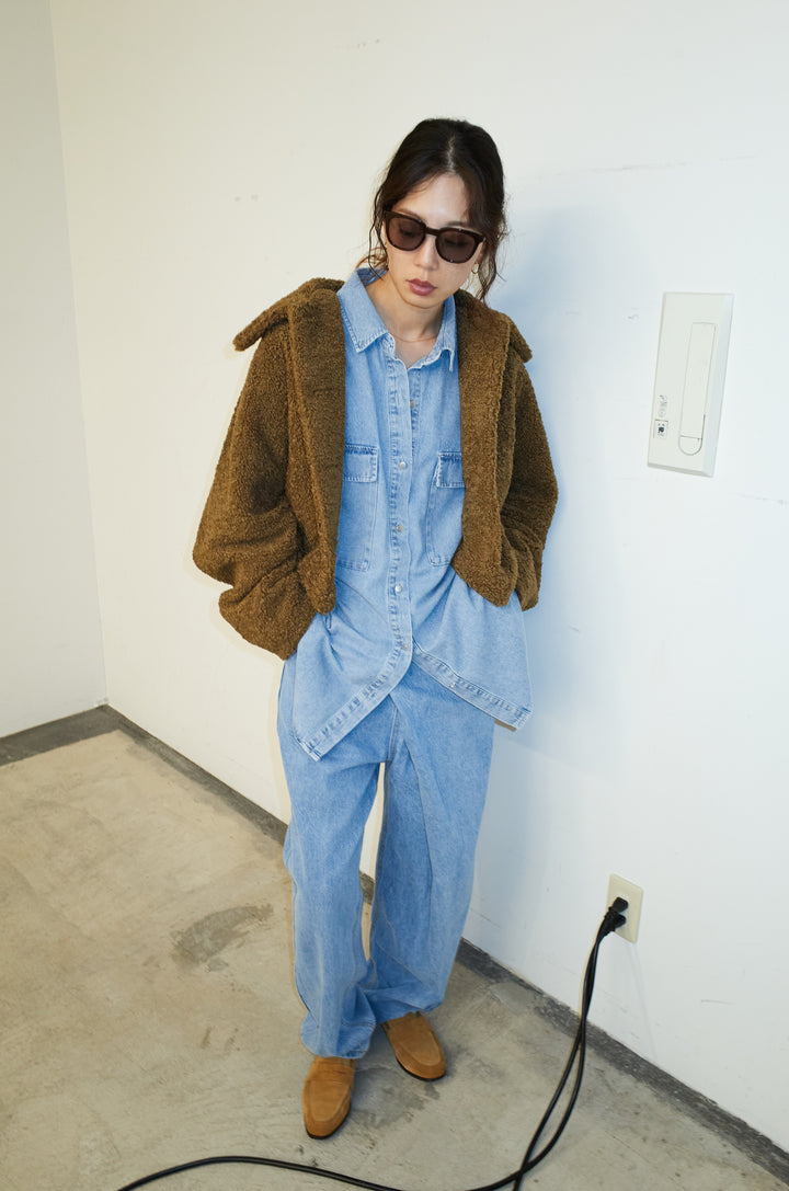 [予約/SET]ショートテディベアコート+アシメウエストデニム(2set)