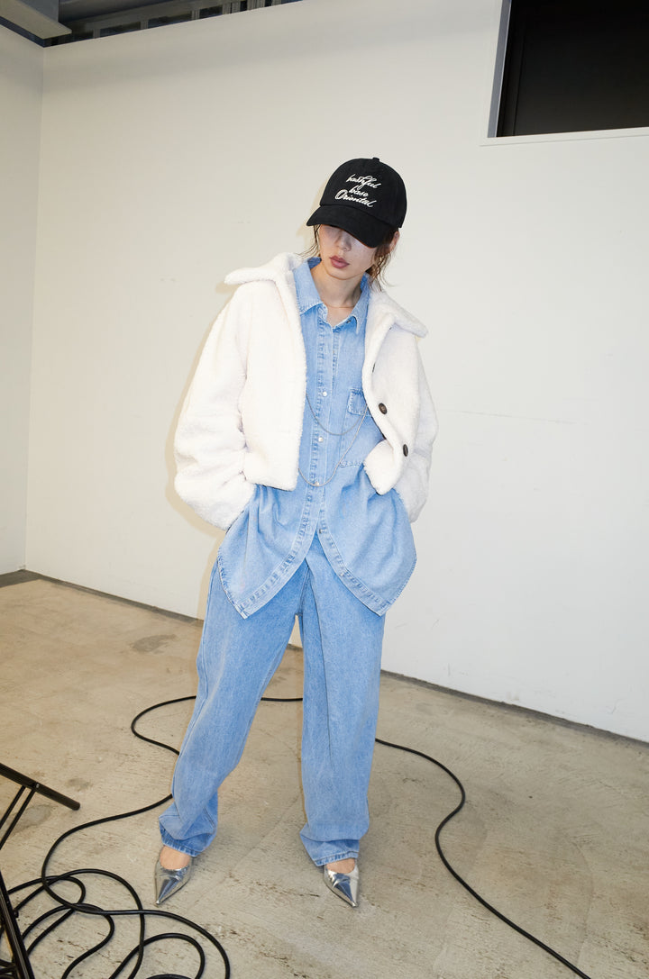 [予約/SET]ショートテディベアコート+アシメウエストデニム(2set)