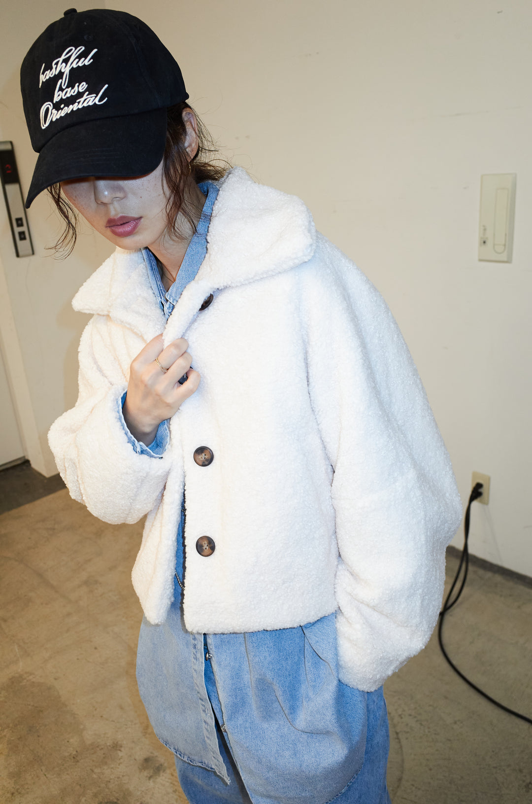 [予約/SET]ショートテディベアコート+オーバーサイズデニムシャツ(2set)