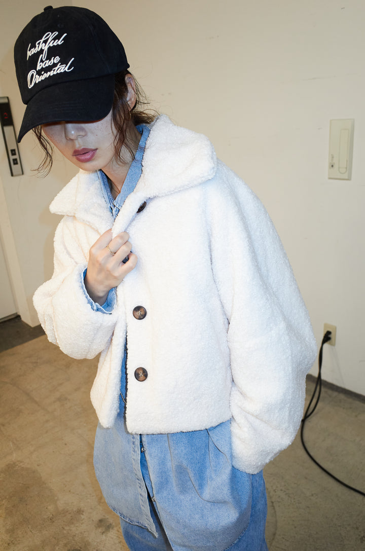 [予約/SET]ショートテディベアコート+オーバーサイズデニムシャツ(2set)