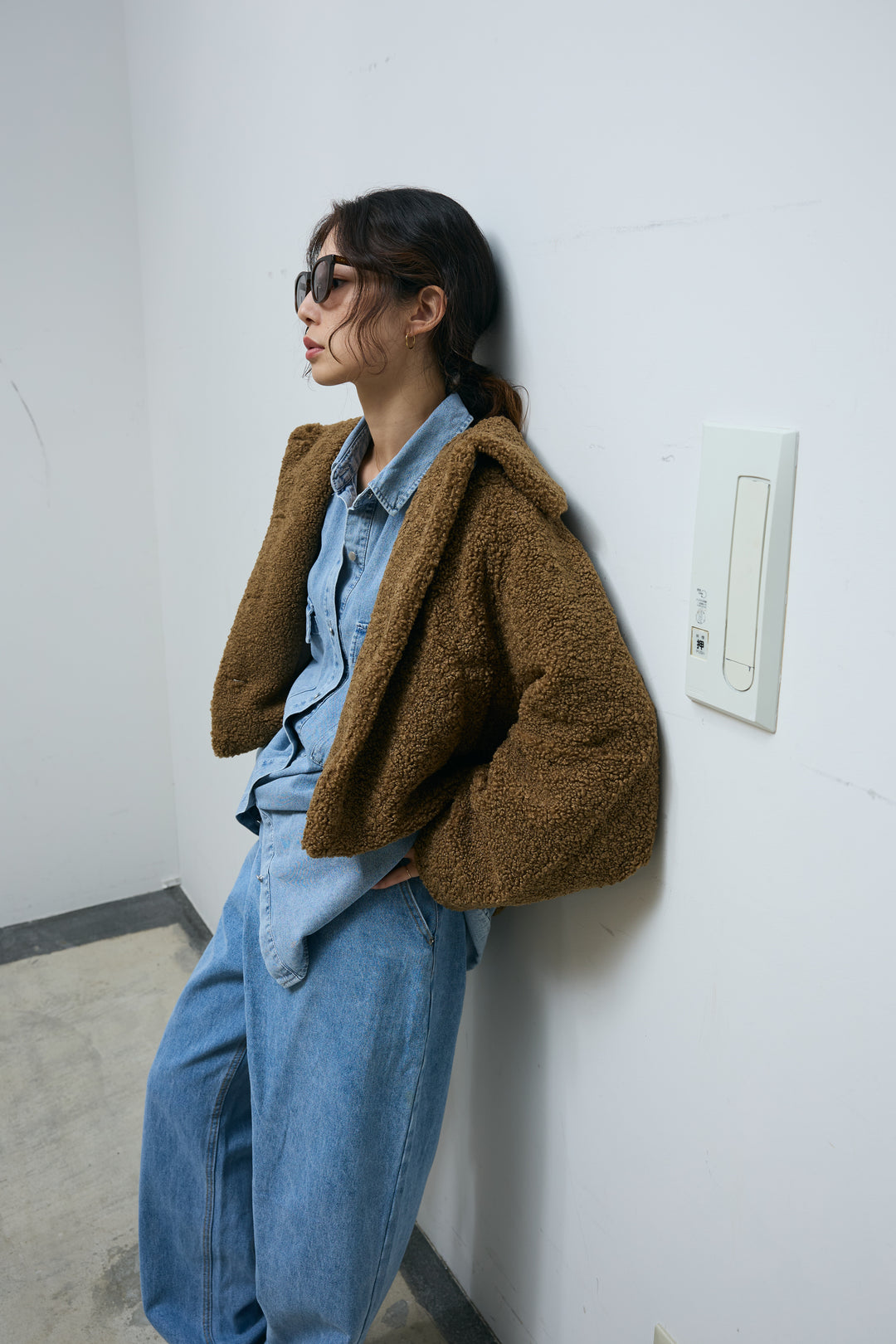 [予約/SET]ショートテディベアコート+アシメウエストデニム(2set)