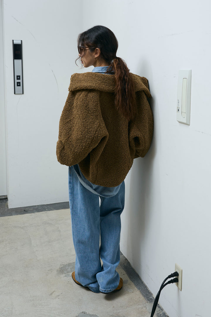 [予約/SET]ショートテディベアコート+オーバーサイズデニムシャツ+アシメウエストデニム(3set)