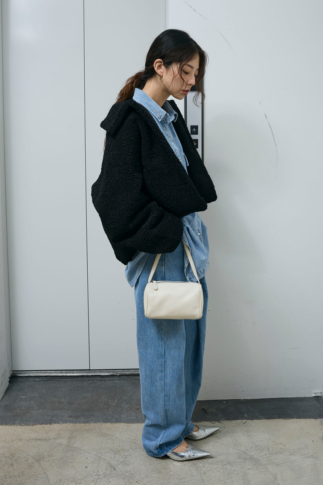 [予約/SET]ショートテディベアコート+アシメウエストデニム(2set)