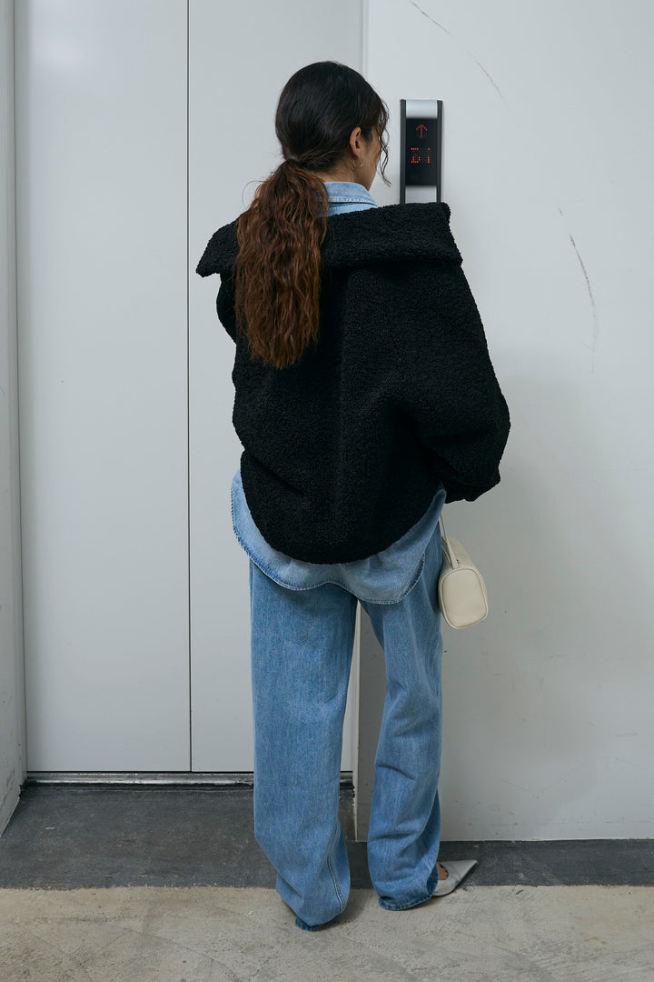 [予約/SET]ショートテディベアコート+オーバーサイズデニムシャツ(2set)