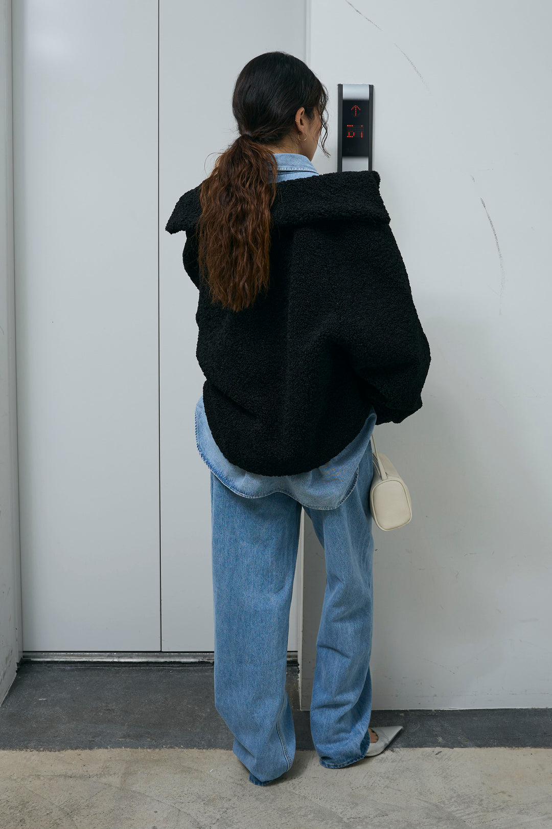 [予約/SET]ショートテディベアコート+アシメウエストデニム(2set)