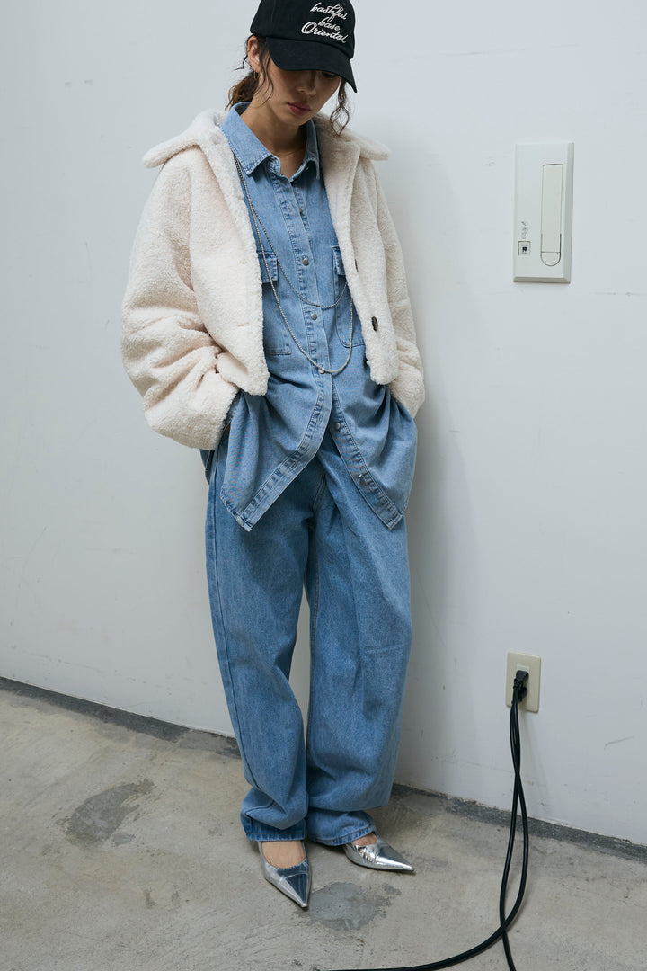 [予約/SET]ショートテディベアコート+アシメウエストデニム(2set)