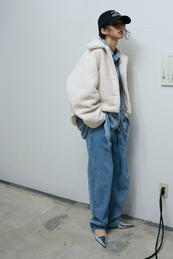 [予約/SET]ショートテディベアコート+アシメウエストデニム(2set)