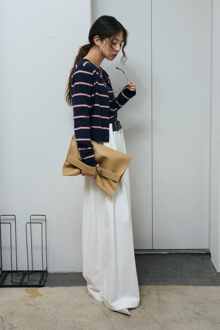 [予約/SET]ボーダーバックオープン2wayPO+ボーダーカーディガン+フェイクレザー太ベルト付きタックデザインパンツ(3set)