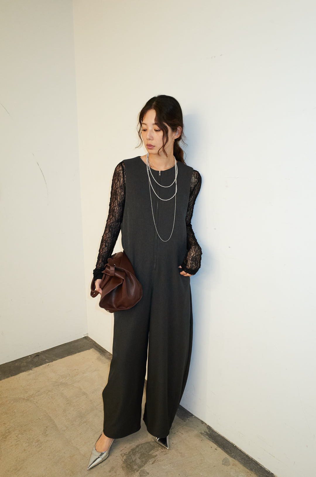 [予約/SET]フロントジップコクーンコンビネゾン+シアーレーストップス(2set)