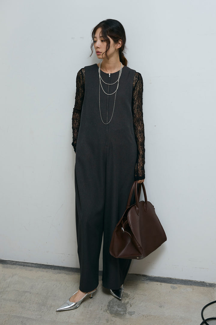 [予約/SET]フロントジップコクーンコンビネゾン+シアーレーストップス(2set)