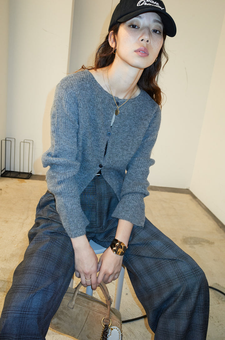 [予約/SET]コンパクトカーディガン+ベルト付きチェックタックワイドパンツ(2set)