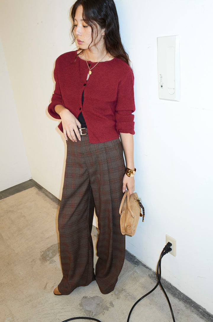 [予約/SET]コンパクトカーディガン+ベルト付きチェックタックワイドパンツ(2set)