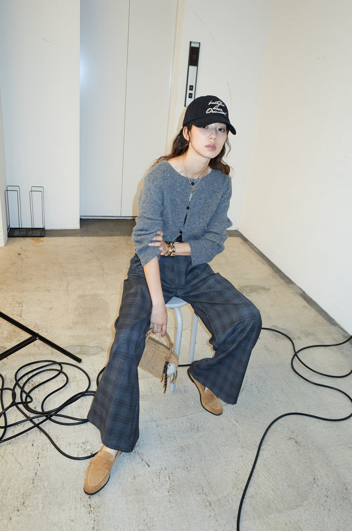 [予約/SET]コンパクトカーディガン+ベルト付きチェックタックワイドパンツ(2set)