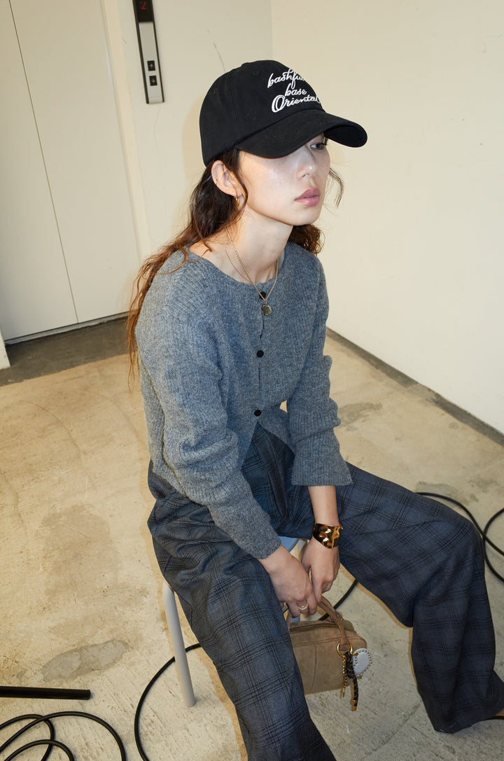 [予約/SET]コンパクトカーディガン+ベルト付きチェックタックワイドパンツ(2set)