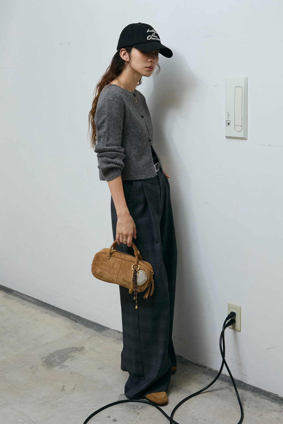 [予約/SET]コンパクトカーディガン+ベルト付きチェックタックワイドパンツ(2set)