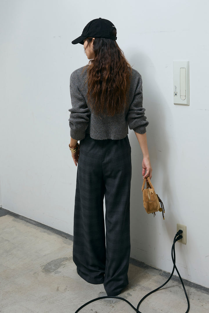 [予約/SET]コンパクトカーディガン+ベルト付きチェックタックワイドパンツ(2set)