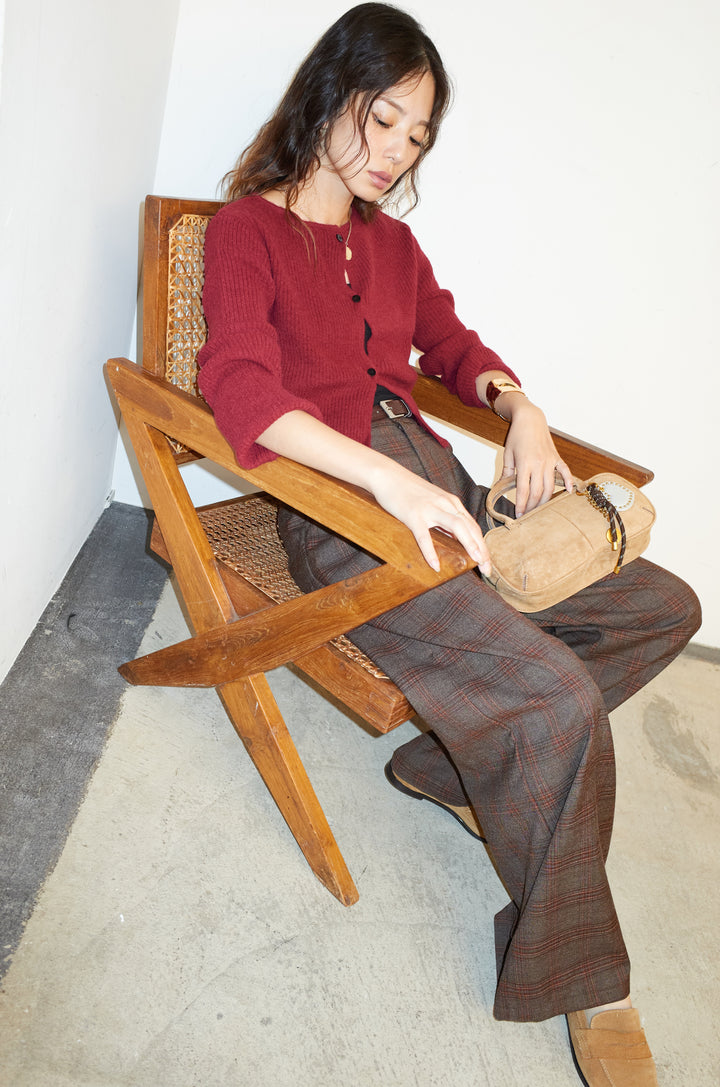 [予約/SET]コンパクトカーディガン+ベルト付きチェックタックワイドパンツ(2set)