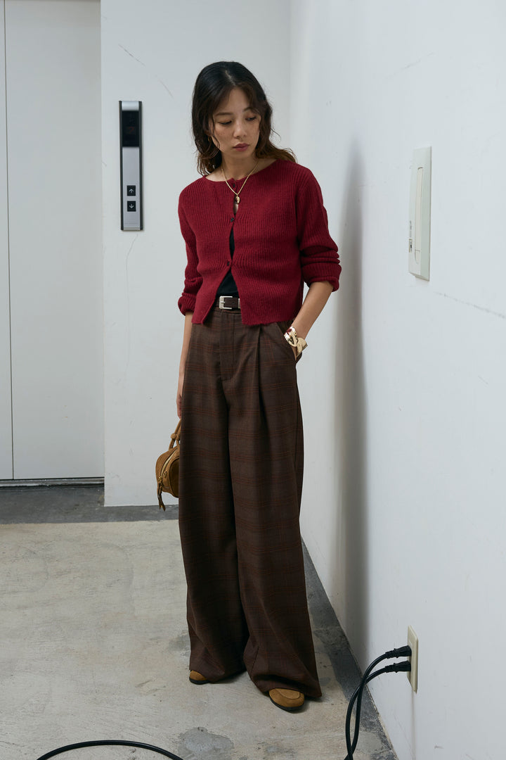 [予約/SET]コンパクトカーディガン+ベルト付きチェックタックワイドパンツ(2set)