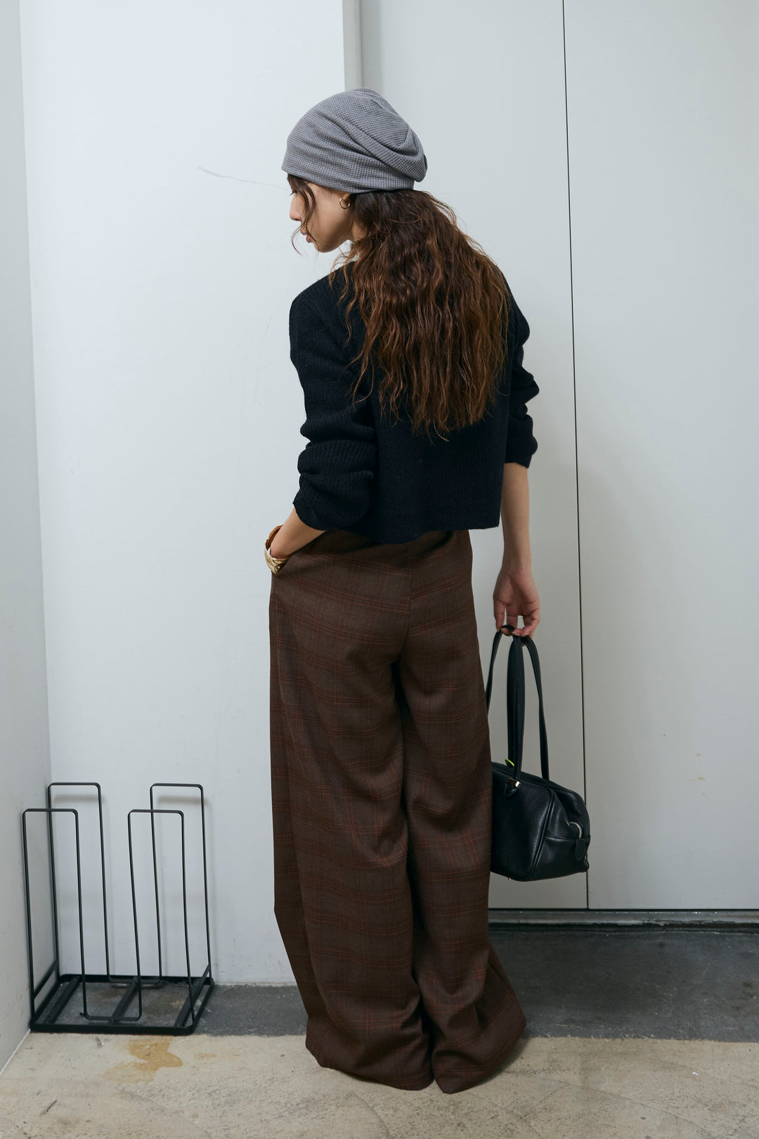 [予約/SET]コンパクトカーディガン+ベルト付きチェックタックワイドパンツ(2set)