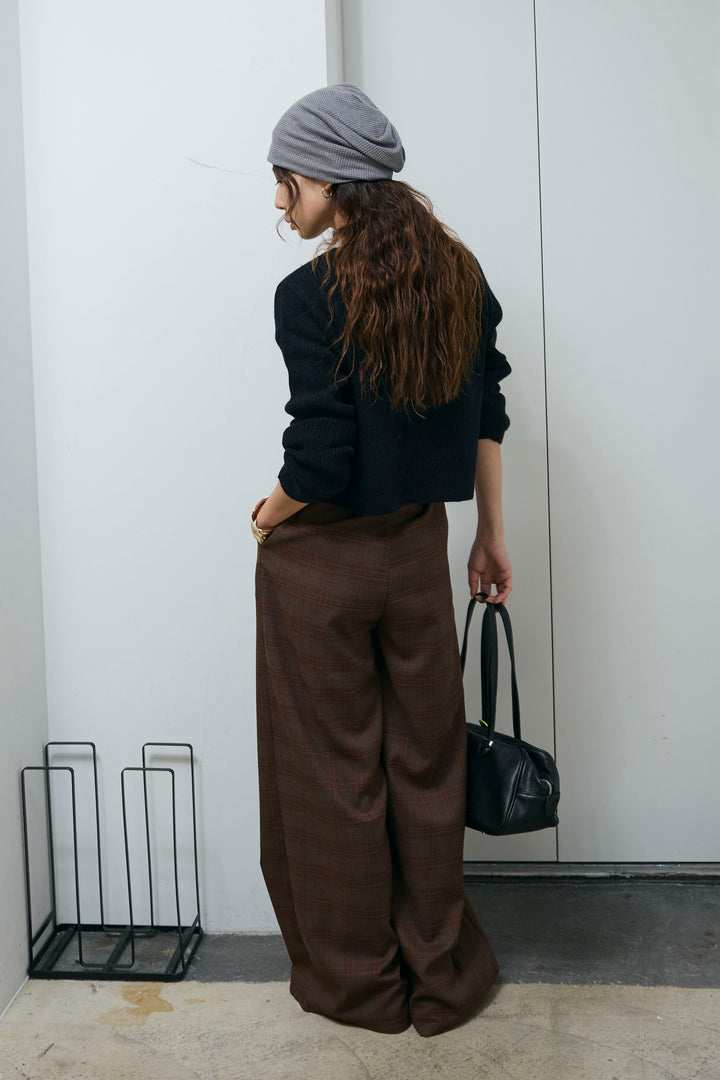 [予約/SET]コンパクトカーディガン+ベルト付きチェックタックワイドパンツ(2set)