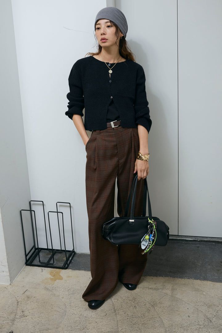 [予約/SET]コンパクトカーディガン+ベルト付きチェックタックワイドパンツ(2set)