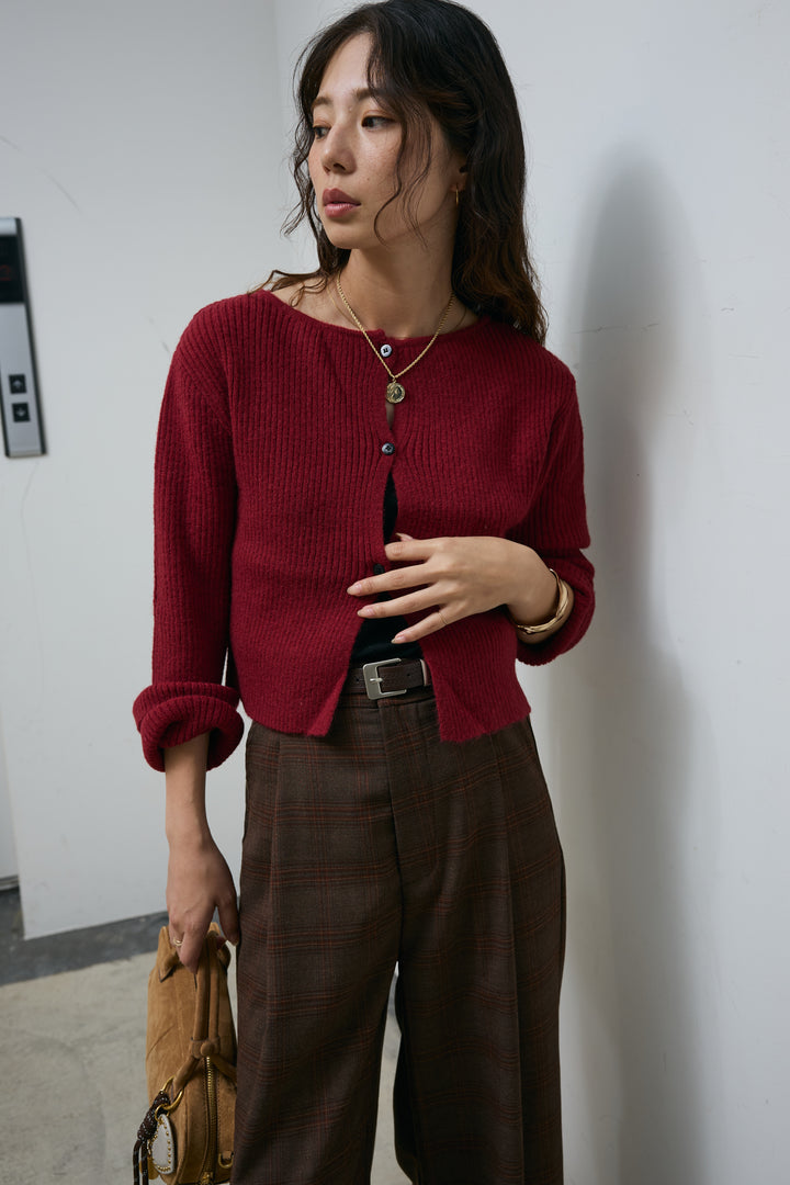 [予約/SET]コンパクトカーディガン+ベルト付きチェックタックワイドパンツ(2set)