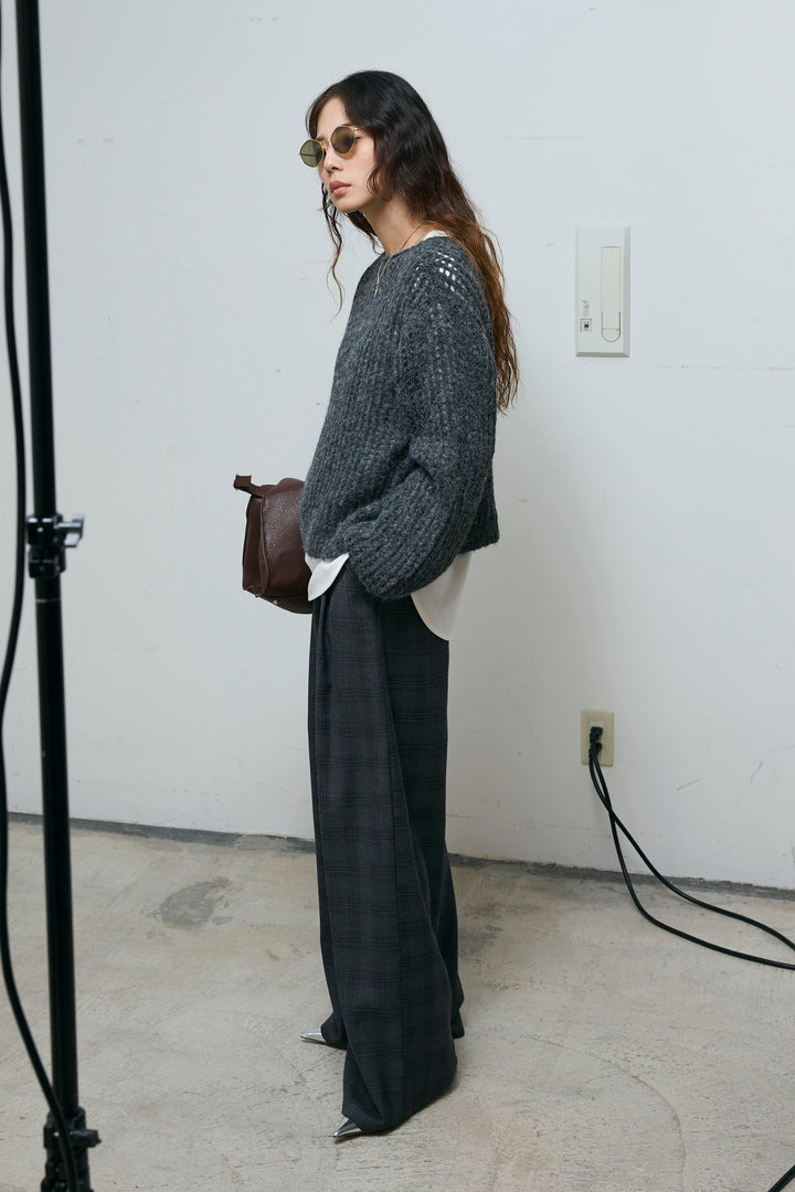 [予約/SET]レイヤードネットニットセット+ベルト付きチェックタックワイドパンツ(2set)