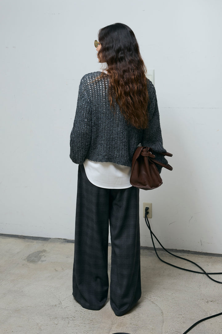 [予約/SET]レイヤードネットニットセット+ベルト付きチェックタックワイドパンツ(2set)