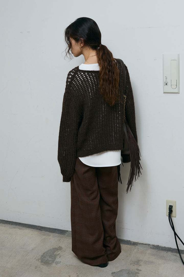 [予約/SET]レイヤードネットニットセット+ベルト付きチェックタックワイドパンツ(2set)