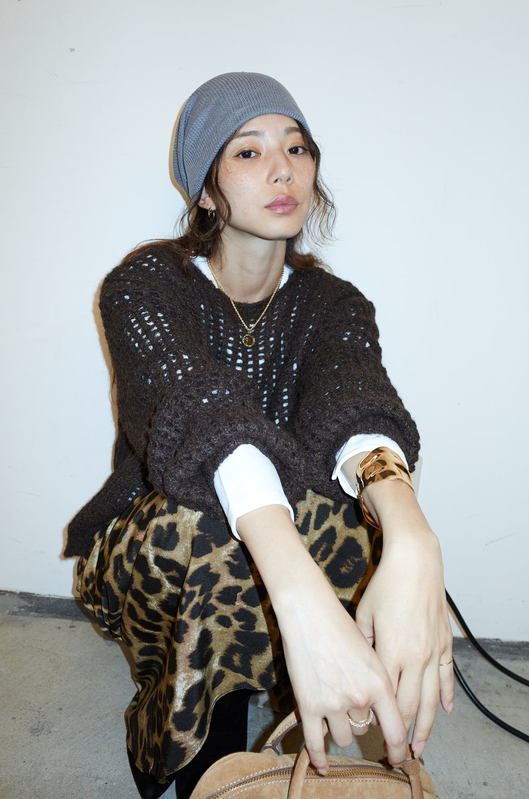 [予約/SET]レイヤードネットニットセット+レオパードナロースカート(2set)