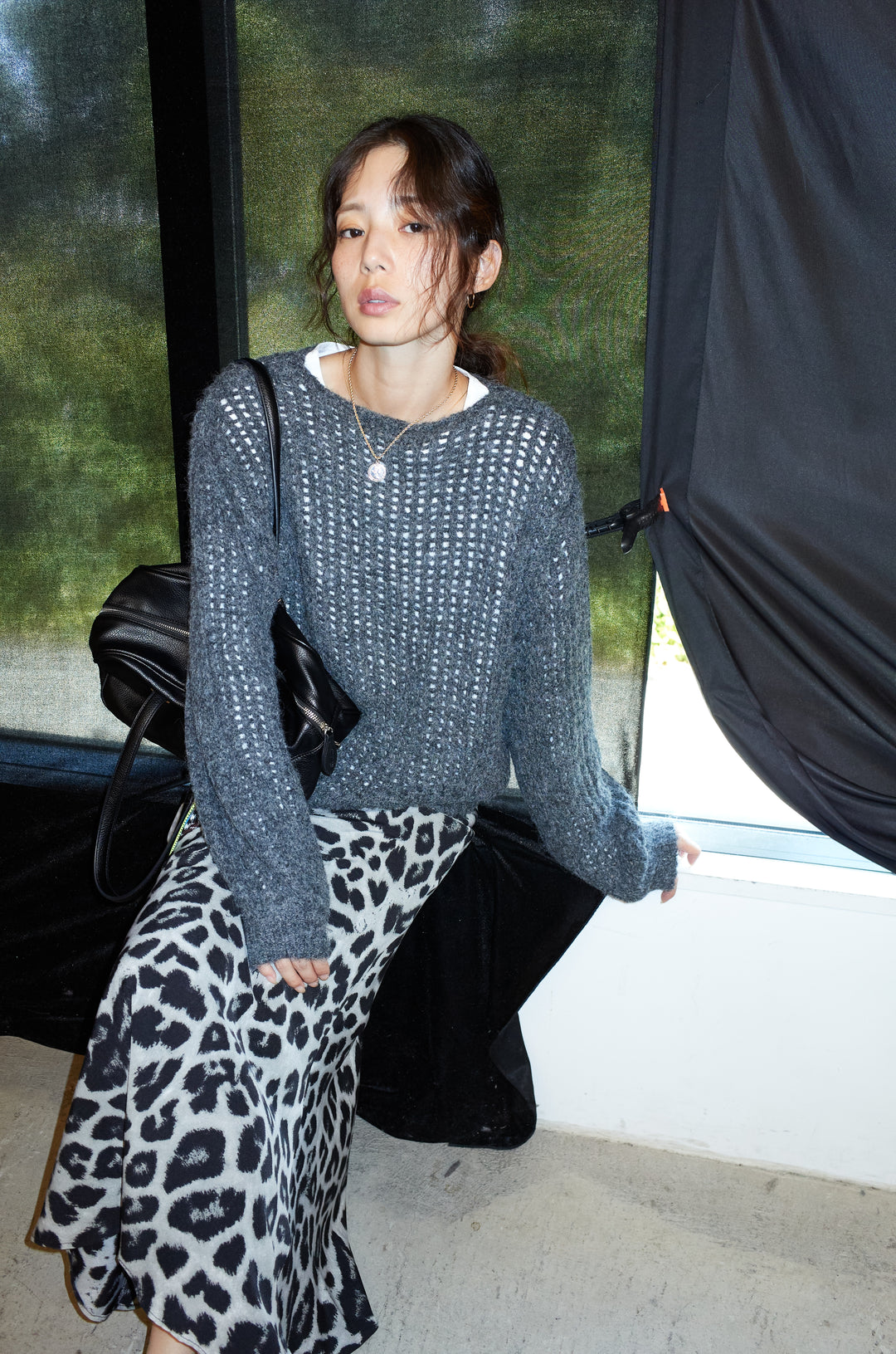 [予約/SET]レイヤードネットニットセット+レオパードナロースカート(2set)