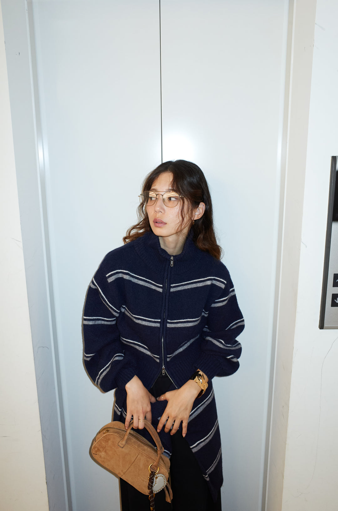 [予約/SET]スタンドカラーボーダージップニット+ボーダーニットPO(2set)