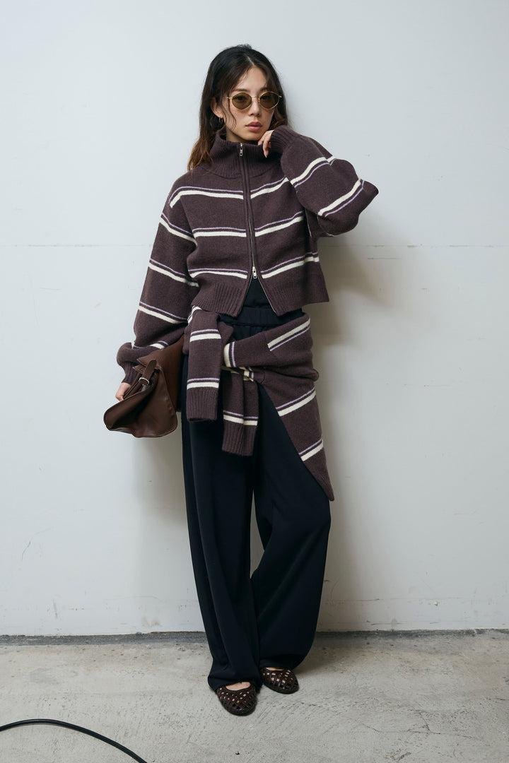 [予約/SET]スタンドカラーボーダージップニット+ボーダーニットPO(2set)