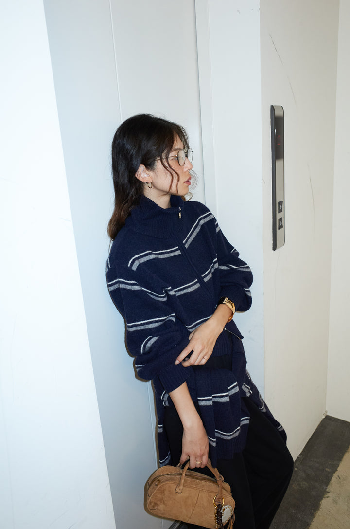 [予約/SET]スタンドカラーボーダージップニット+ボーダーニットPO(2set)