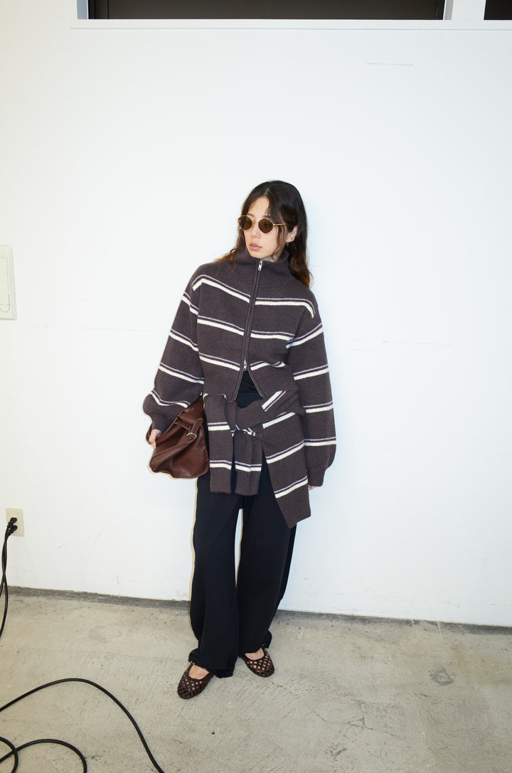 [予約/SET]スタンドカラーボーダージップニット+ボーダーニットPO+カーブスウェットパンツ(3set)