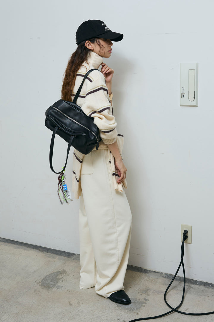 [予約/SET]スタンドカラーボーダージップニット+カーブスウェットパンツ(2set)