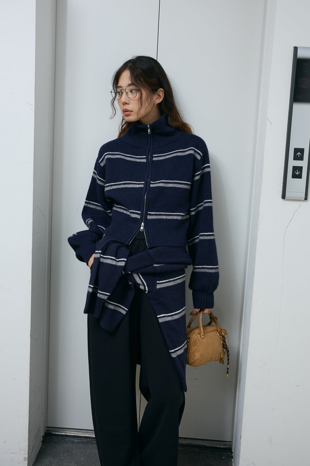 [予約/SET]スタンドカラーボーダージップニット+ボーダーニットPO+カーブスウェットパンツ(3set)