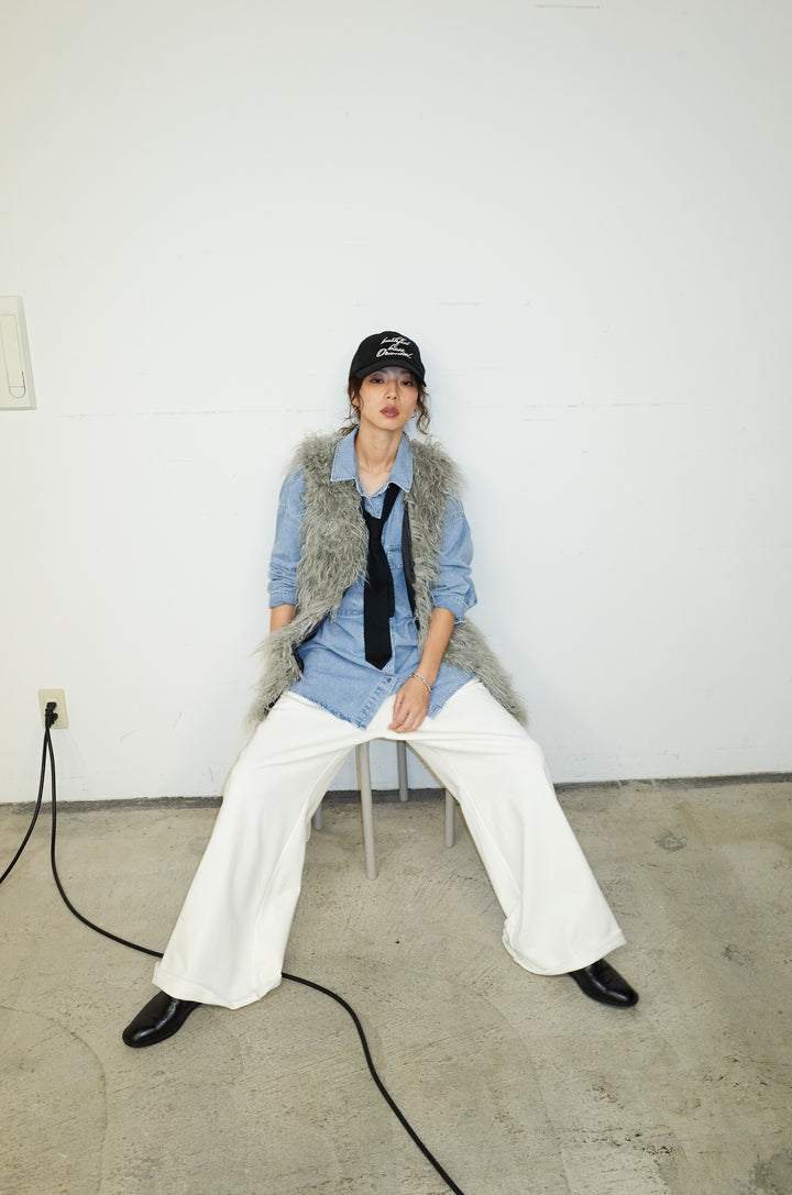 [予約/SET]フェイクシャギーファーベスト+エフォートレススウェットパンツ(2set)