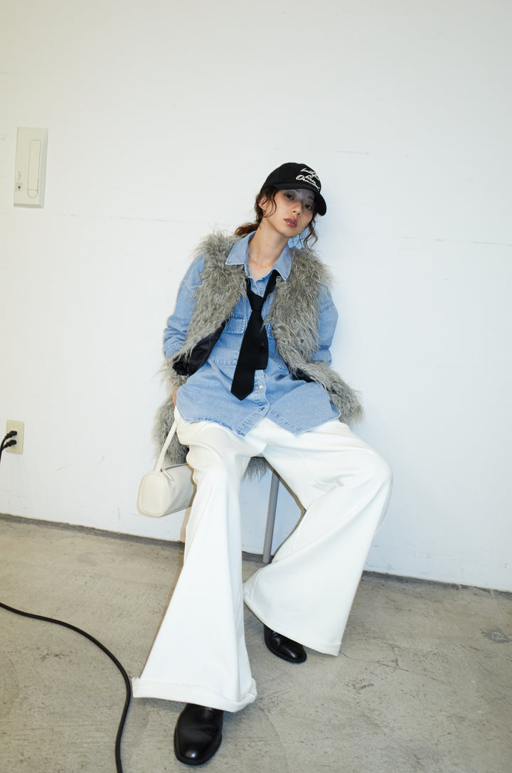 [予約/SET]フェイクシャギーファーベスト+エフォートレススウェットパンツ(2set)