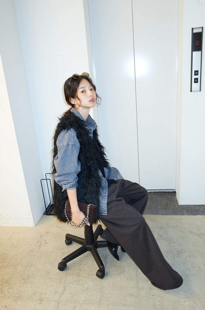 [予約/SET]フェイクシャギーファーベスト+エフォートレススウェットパンツ(2set)