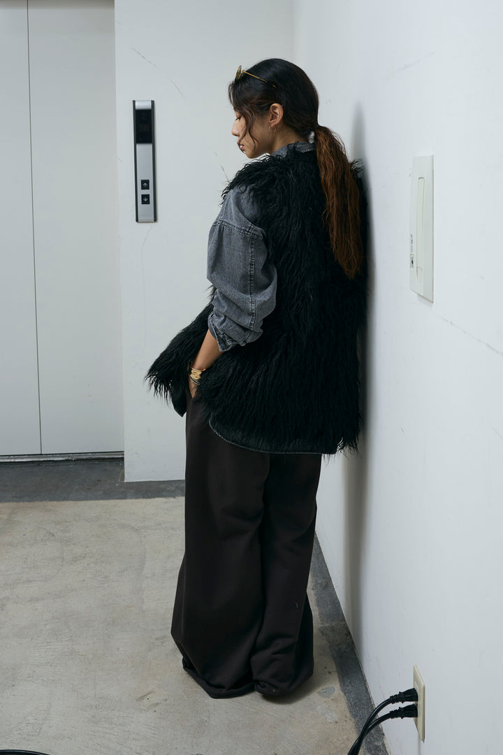 [予約/SET]フェイクシャギーファーベスト+エフォートレススウェットパンツ(2set)