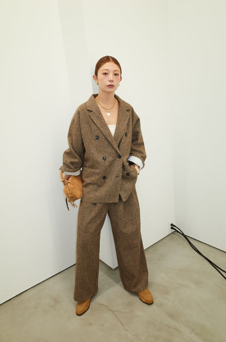 [予約/SET]ツイードレイヤードダブルテーラードJK+ツイードタックパンツ(2set)