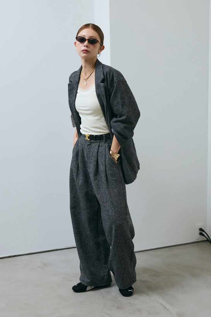 [予約/SET]ツイードレイヤードダブルテーラードJK+ツイードタックパンツ(2set)