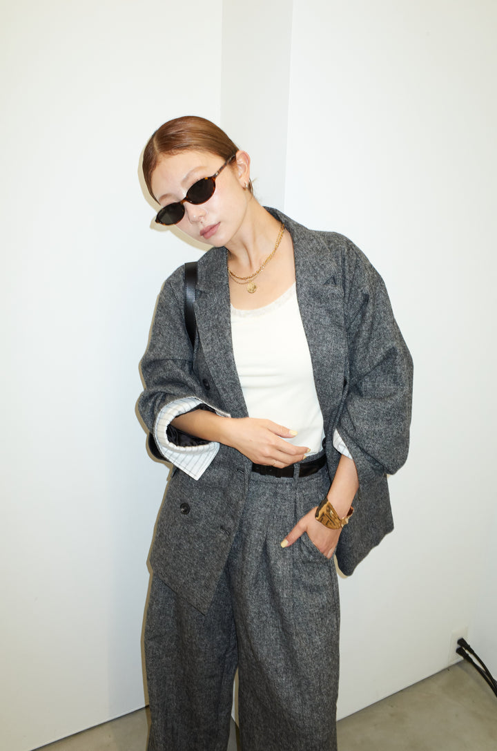 [予約/SET]ツイードレイヤードダブルテーラードJK+ツイードタックパンツ(2set)