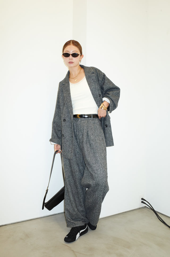 [予約/SET]ツイードレイヤードダブルテーラードJK+ツイードタックパンツ(2set)