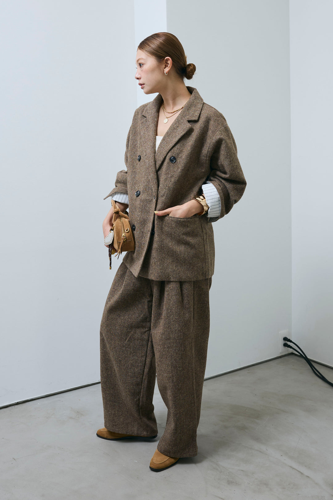 [予約/SET]ツイードレイヤードダブルテーラードJK+ツイードタックパンツ(2set)