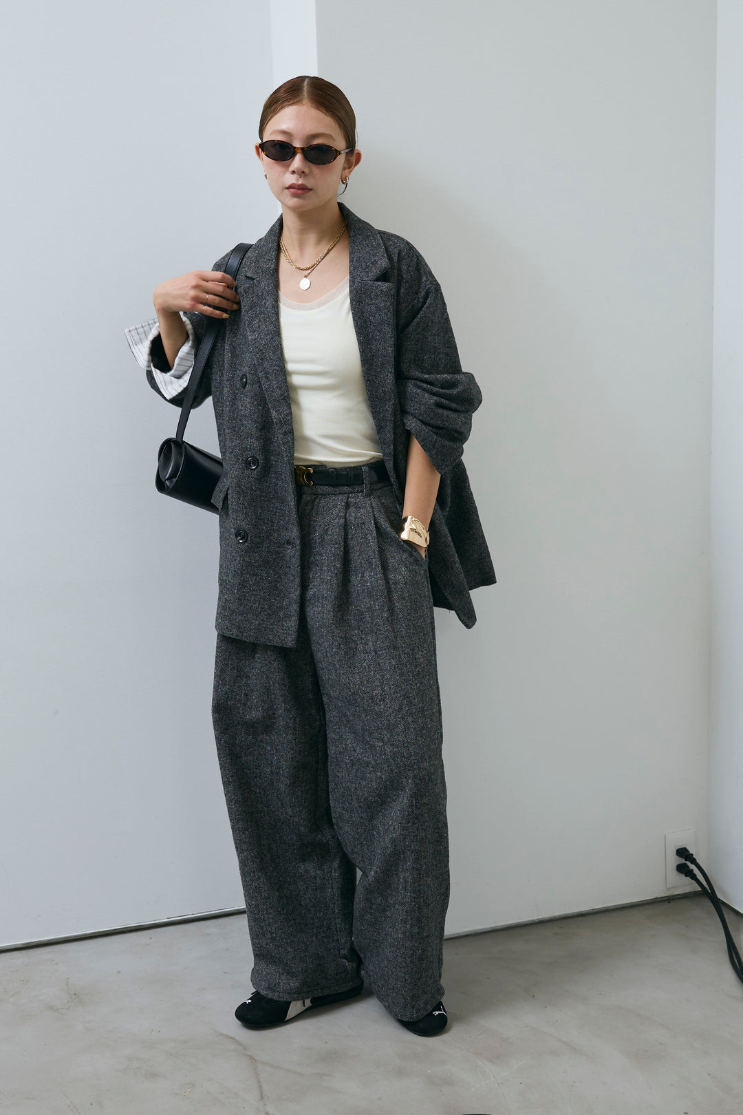 [予約/SET]ツイードレイヤードダブルテーラードJK+ツイードタックパンツ(2set)