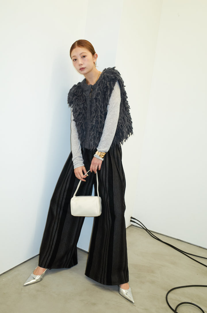 [予約/SET]フリンジニットベスト+ベロアストライプ細畝ワイドパンツ(2set)
