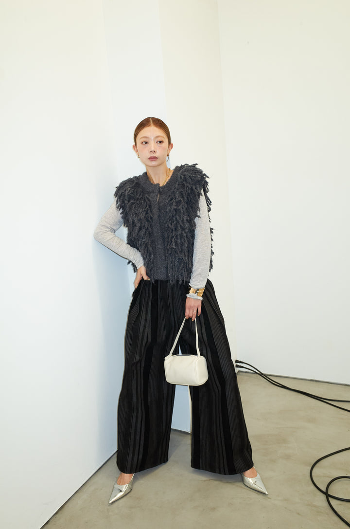 [予約/SET]フリンジニットベスト+ベロアストライプ細畝ワイドパンツ(2set)